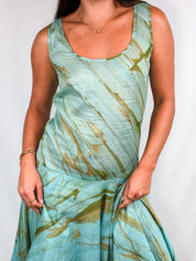 Livio De Simone 2000s Aqua Hand-Painted Drop-Waist Dress - L