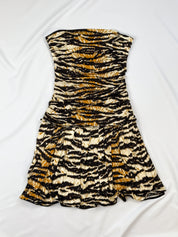 D&G Dolce & Gabbana 2000s Tiger Print Ruched Strapless Mini Dress - S
