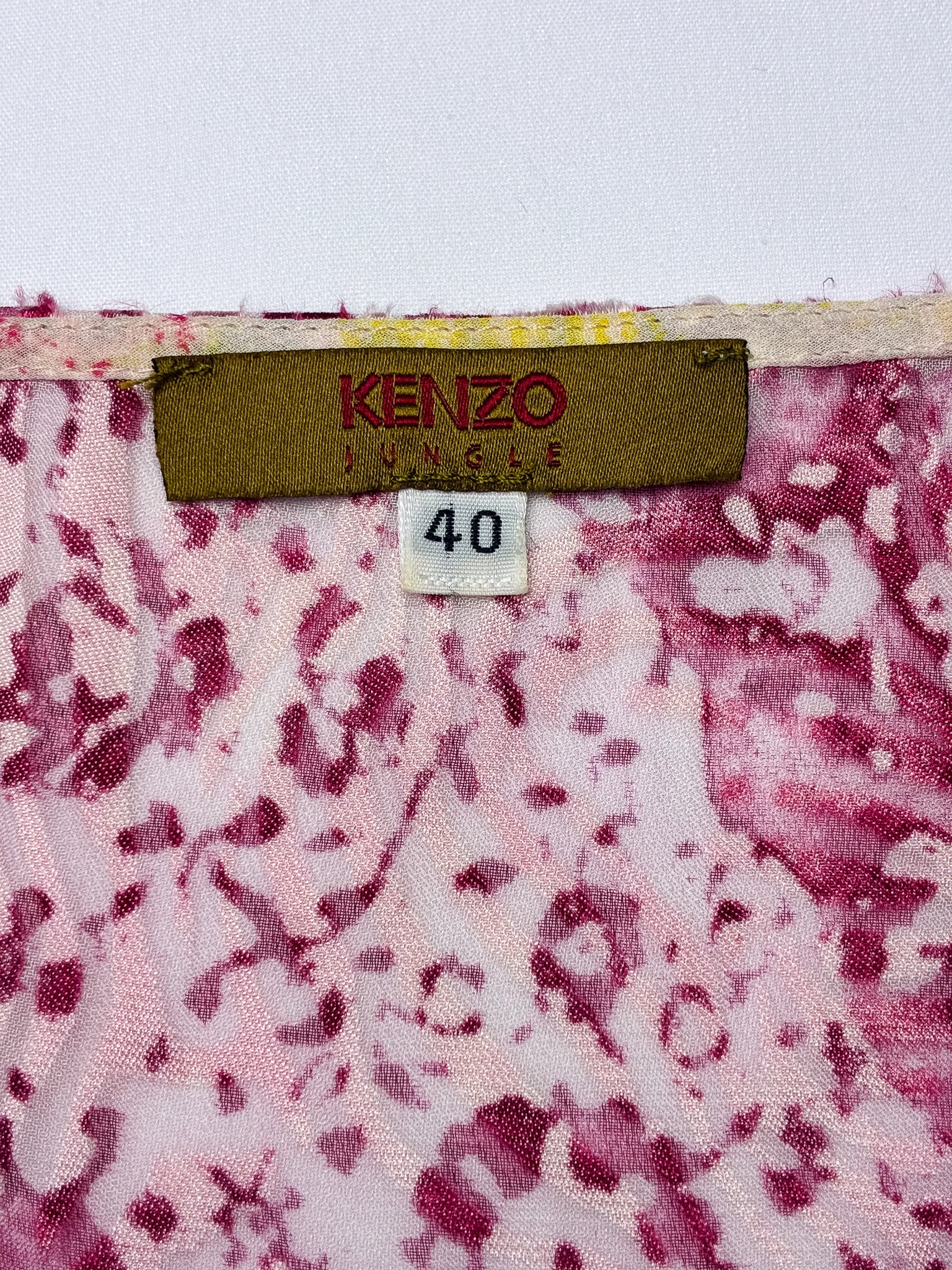 Kenzo Jungle 2000s Abstract Watercolor Floral Ruffle Top - S