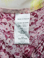 Kenzo Jungle 2000s Abstract Watercolor Floral Ruffle Top - S