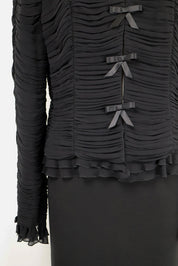 Luisa Spagnoli Black Silk Ruched Bow Jacket – L