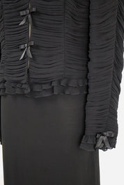 Luisa Spagnoli Black Silk Ruched Bow Jacket – L