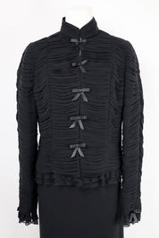 Luisa Spagnoli Black Silk Ruched Bow Jacket – L
