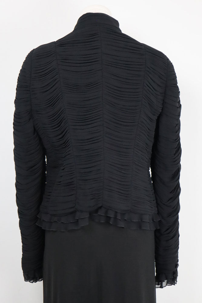 Luisa Spagnoli Black Silk Ruched Bow Jacket – L