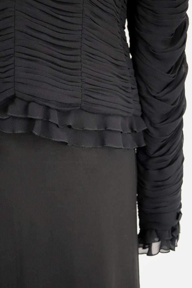 Luisa Spagnoli Black Silk Ruched Bow Jacket – L