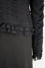 Luisa Spagnoli Black Silk Ruched Bow Jacket – L