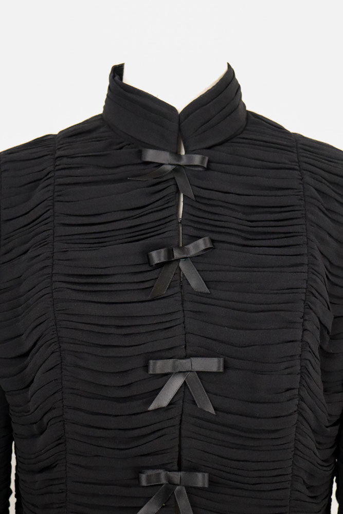 Luisa Spagnoli Black Silk Ruched Bow Jacket – L