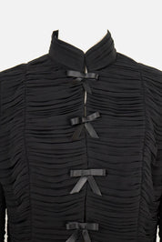 Luisa Spagnoli Black Silk Ruched Bow Jacket – L