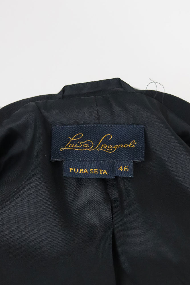 Luisa Spagnoli Black Silk Ruched Bow Jacket – L