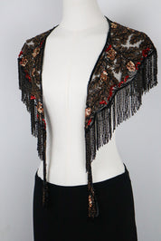 Sharmark Las Vegas 1994 Beaded Mesh Fringe Shawl