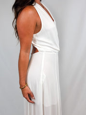 Imperial 2000s White Grecian Wrap Maxi Dress - M/L