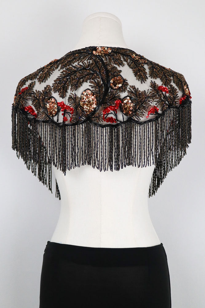 Sharmark Las Vegas 1994 Beaded Mesh Fringe Shawl