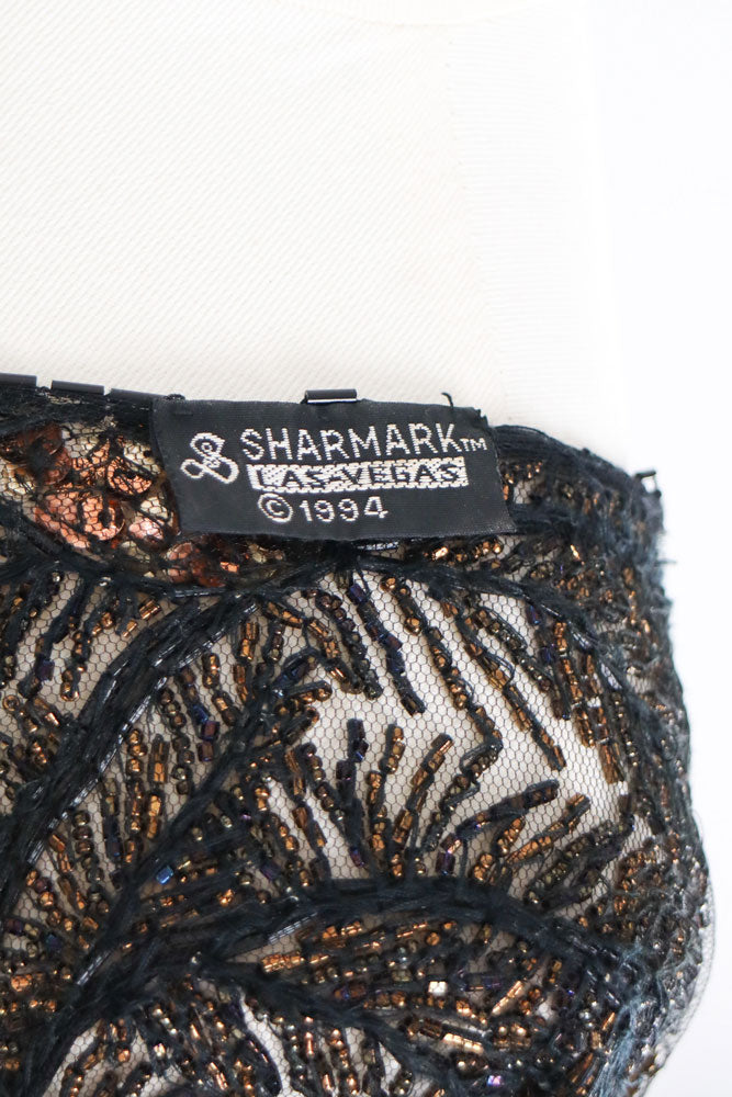 Sharmark Las Vegas 1994 Beaded Mesh Fringe Shawl