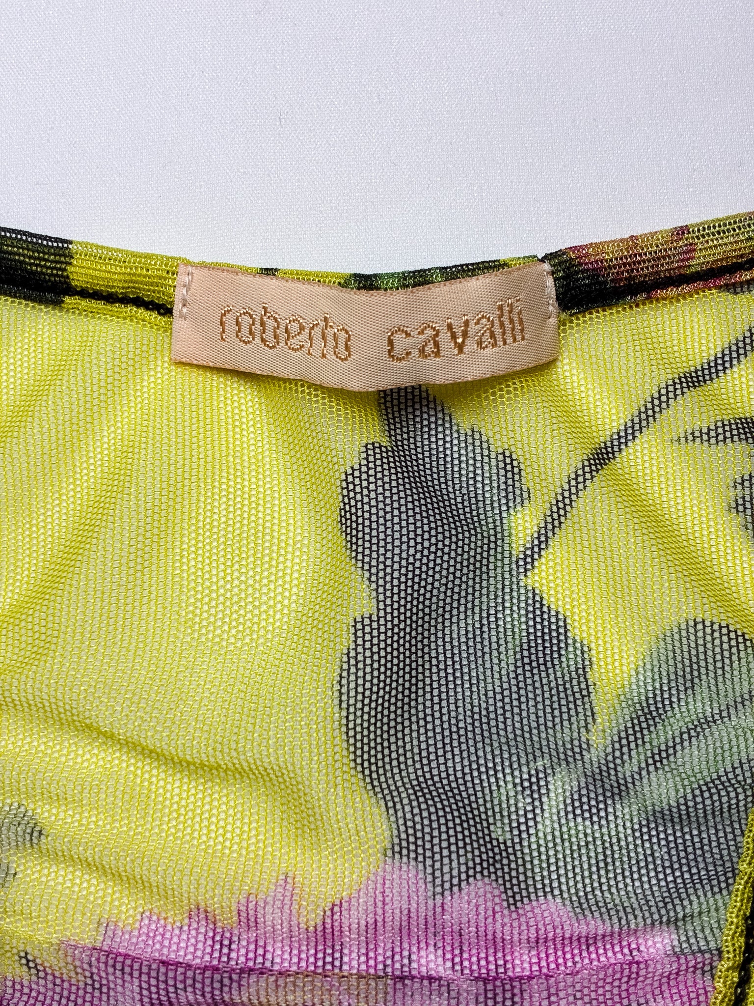 Roberto Cavalli 2000s Yellow Floral Mesh Racerback Tank - S/M