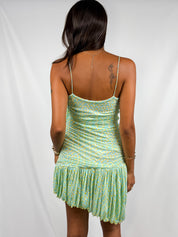 Diane von Furstenberg 2000s Aqua & Yellow Print Ruched Silk Mini Dress - XS/S