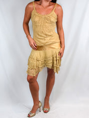 2000s Gold Beaded Tiered Cocktail Dress - XS/S