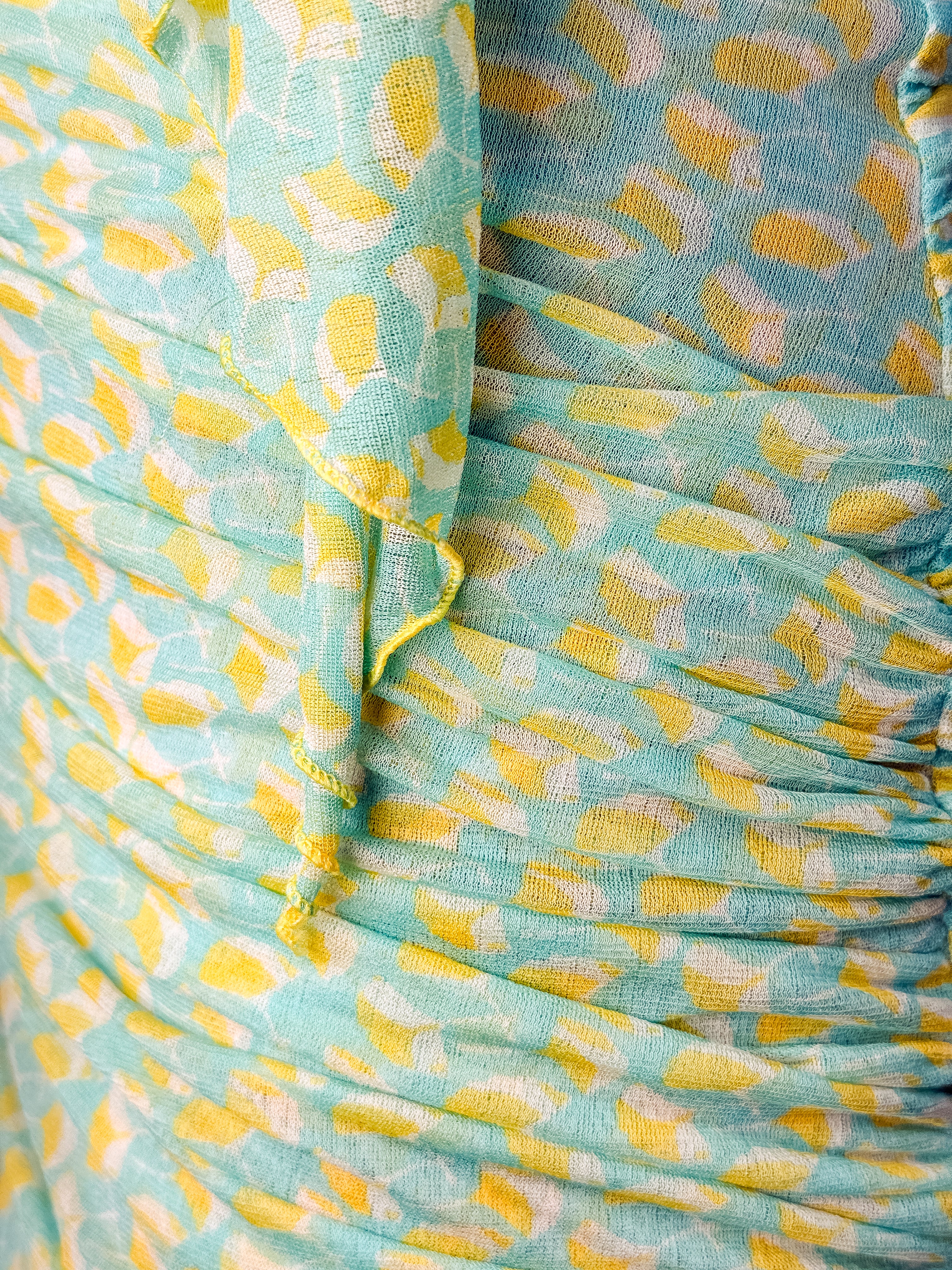 Diane von Furstenberg 2000s Aqua & Yellow Print Ruched Silk Mini Dress - XS/S