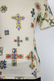 Roberto Cavalli 2000s Jeweled Cross Print Mock Neck Top – S