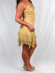 2000s Gold Beaded Tiered Cocktail Dress - XS/S