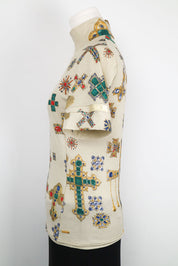 Roberto Cavalli 2000s Jeweled Cross Print Mock Neck Top – S