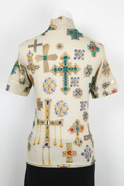 Roberto Cavalli 2000s Jeweled Cross Print Mock Neck Top – S