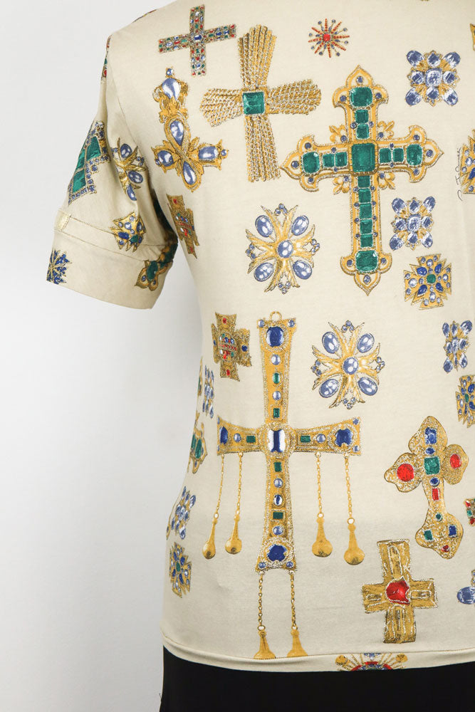 Roberto Cavalli 2000s Jeweled Cross Print Mock Neck Top – S