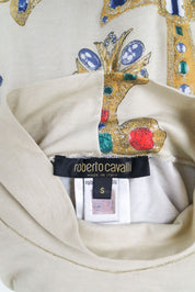 Roberto Cavalli 2000s Jeweled Cross Print Mock Neck Top – S