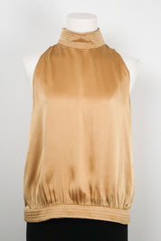 Gianfranco Ferré Studio Silk Gold Halter Top – M/L