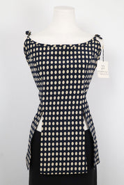 Gai Mattiolo Roma 2000s Navy Polka Dot Silk Tie Shoulder Top – XL