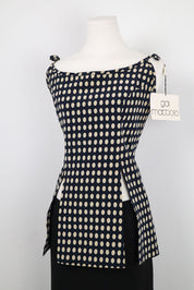 Gai Mattiolo Roma 2000s Navy Polka Dot Silk Tie Shoulder Top – XL