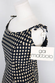 Gai Mattiolo Roma 2000s Navy Polka Dot Silk Tie Shoulder Top – XL
