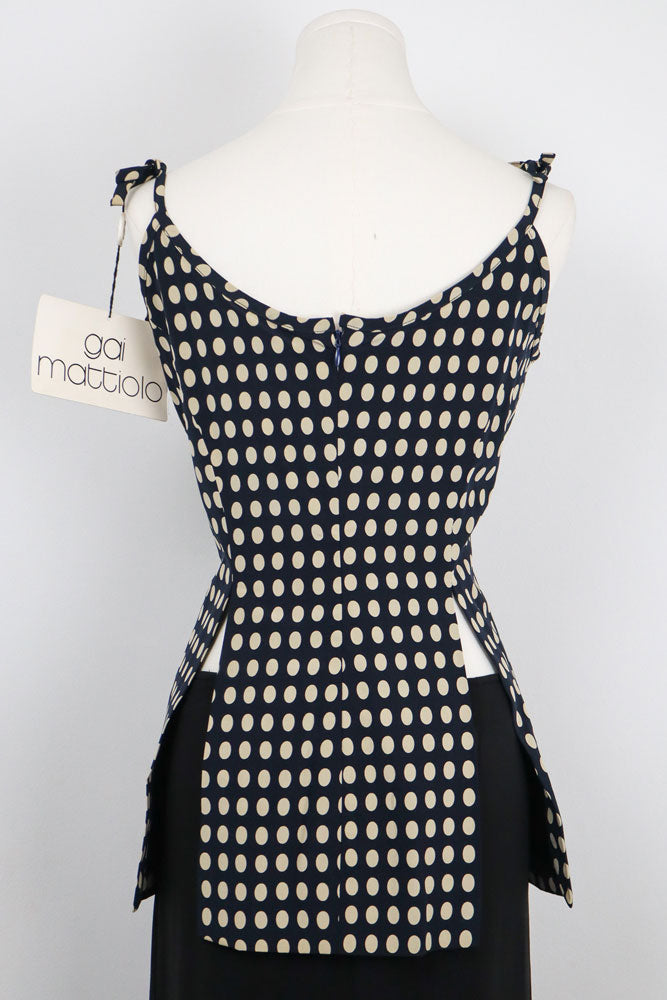 Gai Mattiolo Roma 2000s Navy Polka Dot Silk Tie Shoulder Top – XL