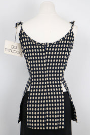 Gai Mattiolo Roma 2000s Navy Polka Dot Silk Tie Shoulder Top – XL
