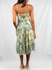 Derhy 2000s Mint Paisley Beaded Lace-Up Tiered Midi Dress - XS/S