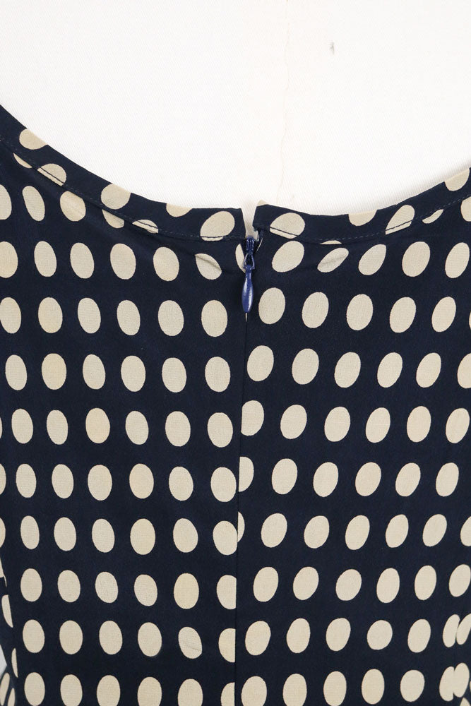 Gai Mattiolo Roma 2000s Navy Polka Dot Silk Tie Shoulder Top – XL