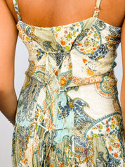 Derhy 2000s Mint Paisley Beaded Lace-Up Tiered Midi Dress - XS/S