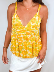 Diane von Furstenberg 2000s Yellow Floral Silk Babydoll Cami - M/L