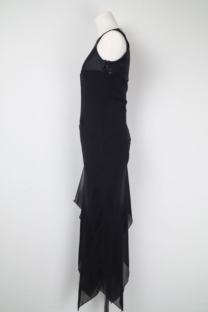 Abushin様 Max Mara PIANOFORTE ベロア切替 マキシ丈 Pianoforte di Max Mara 2000s Black Silk Paneled Maxi Dress – M