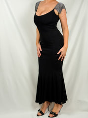 Jiki Monte-Carlo Créations 2000s Black Crystal Cap Sleeve Column Gown - S