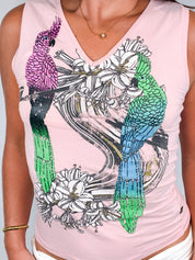 Just Cavalli 2000s Pink Cockatoo Print Tank Top - S/M