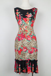 Blumarine 2000s Floral Leopard Print Ruffle Hem Dress – M-XL