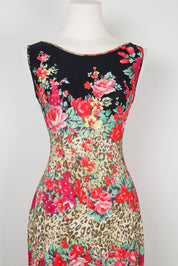 Blumarine 2000s Floral Leopard Print Ruffle Hem Dress – M-XL