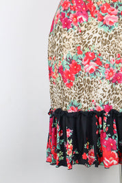 Blumarine 2000s Floral Leopard Print Ruffle Hem Dress – M-XL