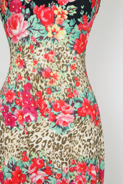 Blumarine 2000s Floral Leopard Print Ruffle Hem Dress – M-XL