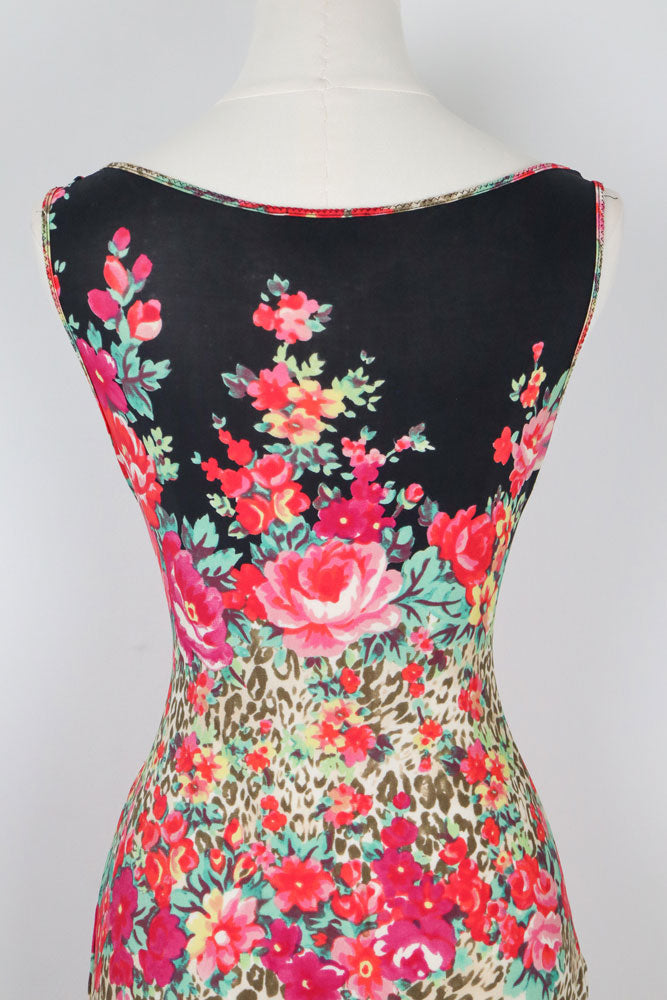 Blumarine 2000s Floral Leopard Print Ruffle Hem Dress – M-XL