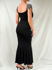 Jiki Monte-Carlo Créations 2000s Black Crystal Cap Sleeve Column Gown - S