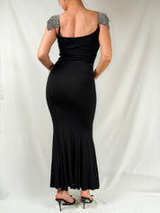 Jiki Monte-Carlo Créations 2000s Black Crystal Cap Sleeve Column Gown - S