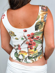 Roberto Cavalli S/S 2005 Botanical Fruit & Tiger Print Tie-Front Top - S/M