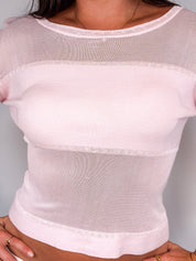 Valentino 2010s Pale Pink Silk Knit 3/4 Sleeve Top - S/M