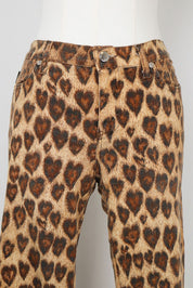 Moschino Jeans 2000s Leopard Heart Print Flare Jeans – W26/27